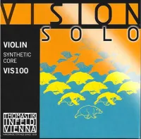 Violin string set Thomastik Vision Solo VIS100 - Synthetic-based strings with intense projection and focused harmonics. Twisted steel E1 string with removable ball, medium tension.