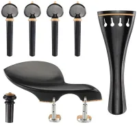 Violin accessory set Acura Meister Preciso VS-NSGRT622 - Preciso grade 3/4-4/4 violin accessory set of ebony with boxwood trim. Heart pegs, tailpiece of round design, Guarneri chin rest with English mount and inSight end pin.