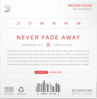 Комплект струн для акустической гитары d'addario xsabr1356 - струны для акустической гитары с стальными верхами ny и басами с бронзовой обмоткой 80/20 по шестигранной основе и покрытием xt. среднее натяжение, толщина .013-.056 дюйма