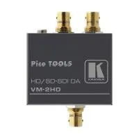 14578 VM-2HD - VM-2HD — высококачественный усилитель-распределитель сигналов SDI (SMPTE 259M и SMPTE 344M) и HD-SDI (SMPTE 292M). Прибор имеет один вход, сигнал с которого после компенсации АЧХ кабеля и перетактирования распределяется на два идентичных вы