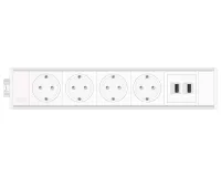 ABL 2M21F4F3- Розеточная станция серии Link с 4 розетками и 2xUSB-A, белая с серебристым (2M210408)