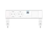 ABL 2A21F2A4- Настольная розеточная станция серии Flexi с 2 розетками, 1xUSB-A, 1xUSB-C и 1 слотом для IMP, белая с серебристым (2A210204)