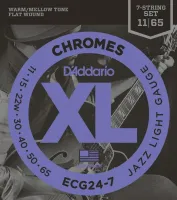 D'ADDARIO ECG24-7 - струны для 7-струнной электрогитары, Jazz Light, 11-65, хром, плоская оплетка