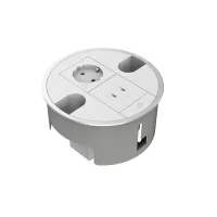 Kramer T-IN2-RND1(A)- Встраиваемый модуль кабельного подключения, слоты для 2 вставок для питания/сигнала, 2 отверстия для кабелей, цвет серебристый