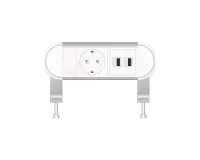 ABL 2A01F1F3- Настольная розеточная станция серии Chroma с 1 розеткой и 2xUSB-A, белая с серебристым (2A010120)