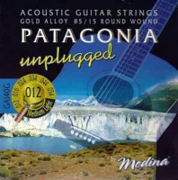 Acoustic guitar string set Magma Patagonia GA140G - Steel strings with exceptionally bright and full sound, medium-light tension, thickness .012-.054 inch. Bass strings with golden wound round core.