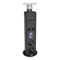 Kondator 935-P2DC- Встраиваемая выдвижная розеточная станция PopUP серии Axessline с 2 розетками, 2хRJ45, 2xUSB, 1xVGA, 1xHDMI
