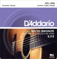 D'ADDARIO EJ13 80/20 BRONZE CUSTOM LIGHT 11-52 струны для акустической гитары, бронза, 11-52
