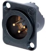 Neutrik NC3MD-LX-B- Панельный разъем XLR 3-pin (вилка) с фланцем типа D и двойным заземляющим контактом, под пайку, цвет черный