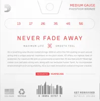 Комплект струн для акустической гитары d'addario xsapb1356 - струны для акустической гитары с стальными верхами ny и басами с фосфор-бронзовой обмоткой по шестигранной основе и покрытием xs. среднее натяжение, толщина .013-.056 дюйма