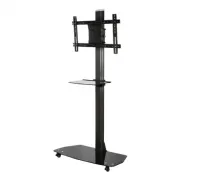 B-Tech BT8505/B - Стойка-тележка для одного до 50" ЖК-монитора, полка для оборудования, цвет - черное основание (закаленное стекло)/черная стойка