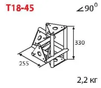 ИМЛАЙТ T18-45 Стыковочный узел для 4-х ферм под 90 градусов, d28х2 \ d16х2мм. Крепежный размер 100мм, М8.