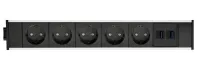ABL 2M20F5F3- Розеточная станция серии Link с 5 розетками и 2xUSB-A, черная с серебристым (2M200508)
