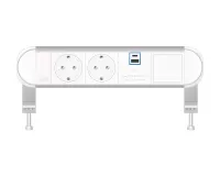 ABL 2A01F2A4- Настольная розеточная станция серии Chroma с 2 розетками, 1xUSB-A, 1xUSB-C и 1 слотом для IMP, белая с серебристым (2A010210)