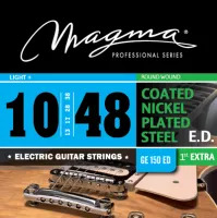 Electric guitar string set Magma GE150ED - Electric guitar strings with bright rich timbre and improved flexibility, Light+ tension, thickness .010-.048 inch. Round nickel-plated wound octagonal core with special coating.