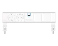 ABL 2A210205- Настольная розеточная станция серии Flexi с 2 розетками, 1xUSB-A, 1xUSB-C и 2 слотами для IMP, белая с серебристым