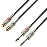 Adam hall k3 tpc 0300 - кабель аудио 2 x rca (m) - 2 x trs (jack)6.3 mm mono (m), 2 x 0.22 мм2, 3 м, черный