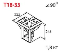 ИМЛАЙТ T18-33 Стыковочный узел для 3-х ферм под 90 градусов, d28х2 \ d16х2мм. Крепежный размер 100мм, М8.