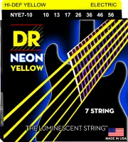 DR NYE7-10 - струны для 7-струнной электрогитары, Калибр: 10-56, Серия: HI-DEF NEON™, Обмотка: посеребрёная/никелированая сталь, Покрытие: люминесцент