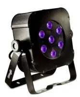 STAGG SLI FLATPAR20 - прожектор. Светодиоды: 7 х 8 Вт RGB (4 в 1). DMX-каналы: 7. Режимы управления: 4 (DMX -512, активация звуком, Master/Slave, автоматический). Угол раскрытия луча: 25 градусов. Питание: 100V ~ 240V AC, 50 ~ 60 Гц . Выходная мощность: 6