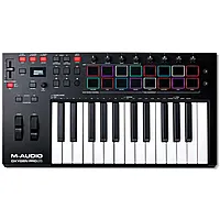 MIDI клавиатура [OXYGENPRO25] M-audio [Oxygen Pro 25] 25 клавиш, 8 энкодеров, 16 пэдов, 12 кнопок управления, колеса высоты тона и модуляции, smart control, auto-mapping, встроенный арпеджиатор, 1/4" Jack вход для педали сустейна, MIDI выход