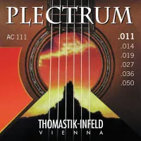 Acoustic guitar string set Thomastik Plectrum AC111 - Lighter tension acoustic guitar strings with flat bronze wound mids, round bronze wound E6 and steel tops, thickness .011-.050 inch