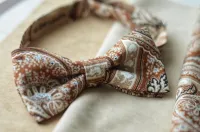 Галстук-бабочка Mr.&Mrs.Bowtie полиэстер бежевый, "турецкие огурцы", фикс