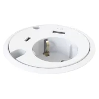 Kondator 935-PD16W- 
			Встраиваемая розетка серии Powerdot с 2 отверстиями под кабель, 1хUSB-A и 1xUSB-C, белая