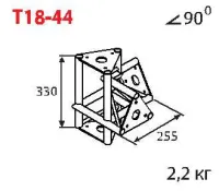ИМЛАЙТ T18-44 Стыковочный узел для 4-х ферм под 90 градусов, d28х2 \ d16х2мм. Крепежный размер 100мм, М8.