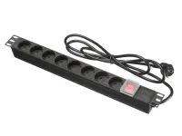 AVCLINK LX-PDU07 Блок силовых розеток с выключателем, 8 розеток Schuko (16A), металлический корпус черного цвета, 19", шнур 2 м., 1U