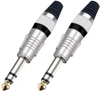 Taverlab P1084-Black - Разъём прямой, кабельный, никелированный, джек 6.35мм симметричный "папа" (корпус цинковый сплав, чёрный)