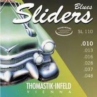 Electric guitar string set Thomastik Sliders SL110 - Electric guitar strings with round wound basses with silk core and steel tops, thickness .010-.048 inch