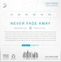 Комплект струн для акустической гитары d'addario xsabr1253 - струны для акустической гитары с стальными верхами ny и басами с бронзовой обмоткой 80/20 по шестигранной основе и покрытием xt. слабое натяжение, толщина .012-.053 дюйма