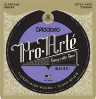 Classical guitar string set D'Addario Pro-Arte EJ44C - Струны для классической гитары с прозрачными нейлоновыми верхами и басами на композитной основе с посеребренной медной обмоткой. Две третьих струны на выбор. Сверхсильное натяжение .029-.036