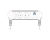 ABL 2A01F2A3- Настольная розеточная станция серии Chroma с 2 розетками, 1xUSB-A, 1xUSB-C, белая с серебристым (2A010209)