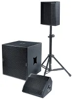 KS-AUDIO SAT 3.0 Полнодиапазонный звукоусилительный комплект, в составе - 2 широкополосные системы C10 (10"+1") и активный сабвуфер CB-118 (1x18")