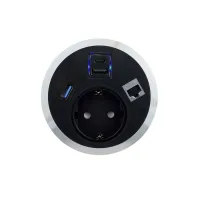 ABL 2F200108- Встраиваемая розетка серии Port El с 1xUSB-A, 1xUSB-C, 1xUSB-A 3.0 и 1xRJ45 Cat6A, черная