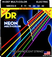 DR NMCE-2/9 - струны для электрогитары, упаковка 2 комплекта, Калибр: 9-42, Серия: HI-DEF NEON™, Обмотка: посеребрёная/никелированая сталь, Покрытие: