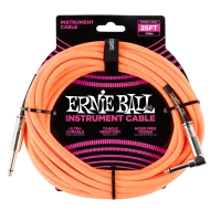 Ernie Ball 6067 кабель инструментальный, прямой / угловой джеки, 7,62м, цвет оранжевый неон