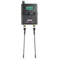 Mipro ACT-80R Одноканальный цифровой UHF накамерный приёмник. Две приёмные антенны (цифровое разнесение). Диапазон рабочих частот  540-604 МГц, ширина пропускной полосы 64 МГц. Шаг диапазона 25 кГц. Частота аудиосемплирования 24 бит/44,1 кГц. Питание от д