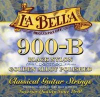 Струны для классической гитары la bella elite 900b - дисканты из черного нейлона и полированные басы с обмоткой золотистым сплавом. средне-сильное натяжение