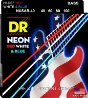 DR NUSAB-40 - струны для 4-струнной бас-гитары, Калибр: 40-100, Серия: HI-DEF NEON™, Обмотка: посеребрёная/никелированая сталь, Покрытие: люминесцентн