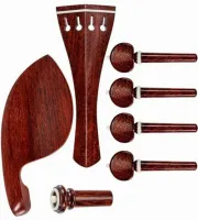 Violin accessory set Acura Meister Preciso VS-NSGHL482 - Preciso grade 3/4-4/4 violin accessory set of rosewood with bone trim. Heart pegs, Hill tailpiece, Guarneri chin rest with English mount and inSight end pin.