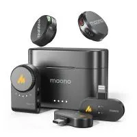Maono wave t5 combo (wm650 pa3) ультракомпактная беспроводная система для andrоid, iphone, камер, пк. 2 передатчика, приемник, зарядный футляр, кабель, документация