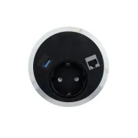 ABL 2F200106- Встраиваемая розетка серии Port El с 1xUSB-A 3.0 и 1xRJ45 Cat6A, черная