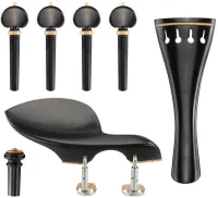 Violin accessory set Acura Meister Preciso VS-NSGRL622 - Preciso grade 3/4-4/4 violin accessory set of ebony with boxwood trim. Hill pegs, tailpiece of round design, Guarneri chin rest with English mount and inSight end pin.