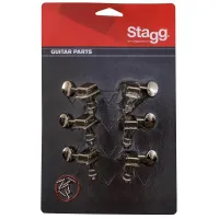 STAGG KG648NK - 6 колков для электрогитары (в линию)  . Классические штампованные корпуса. Автоматическая блокировка струн. Необходимые винты и втулки в комплекте. Требуемый диаметр pegholes: 11/32". Ручки никелированные, в стиле "Fender"