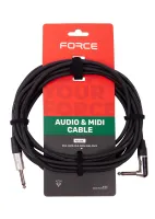 FORCE FGC-20/6L Шнур гитарный Jack1/4"(M)-  угловый Jack1/4"(M) (5мх6мм), металлические разъемы REAN, цвет - черный, длина 6 метров