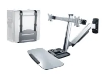 ErgoFount BSSW-02- Настенное рабочее место для 2 мониторов диагональю 13–27'', органайзер, полка под клавиатуру и крепление для системного блока, макс. нагрузка 12 кг, серебристое