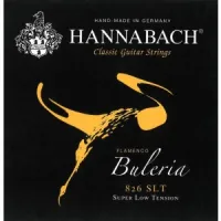 Flamenco guitar string set Hannabach Buleria E826SLT - Круглая посеребренная медная нить намотана на нейлоновую основу басов. Прозрачные дисканты точного круглого сечения. Сверхслабое натяжение.